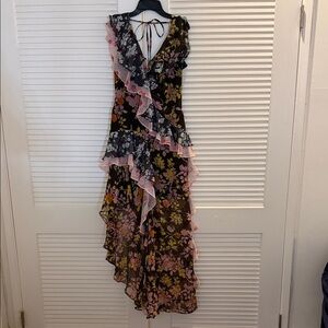 ASOS Asymmetrical Floral Dress - Black, Pink, Yellow